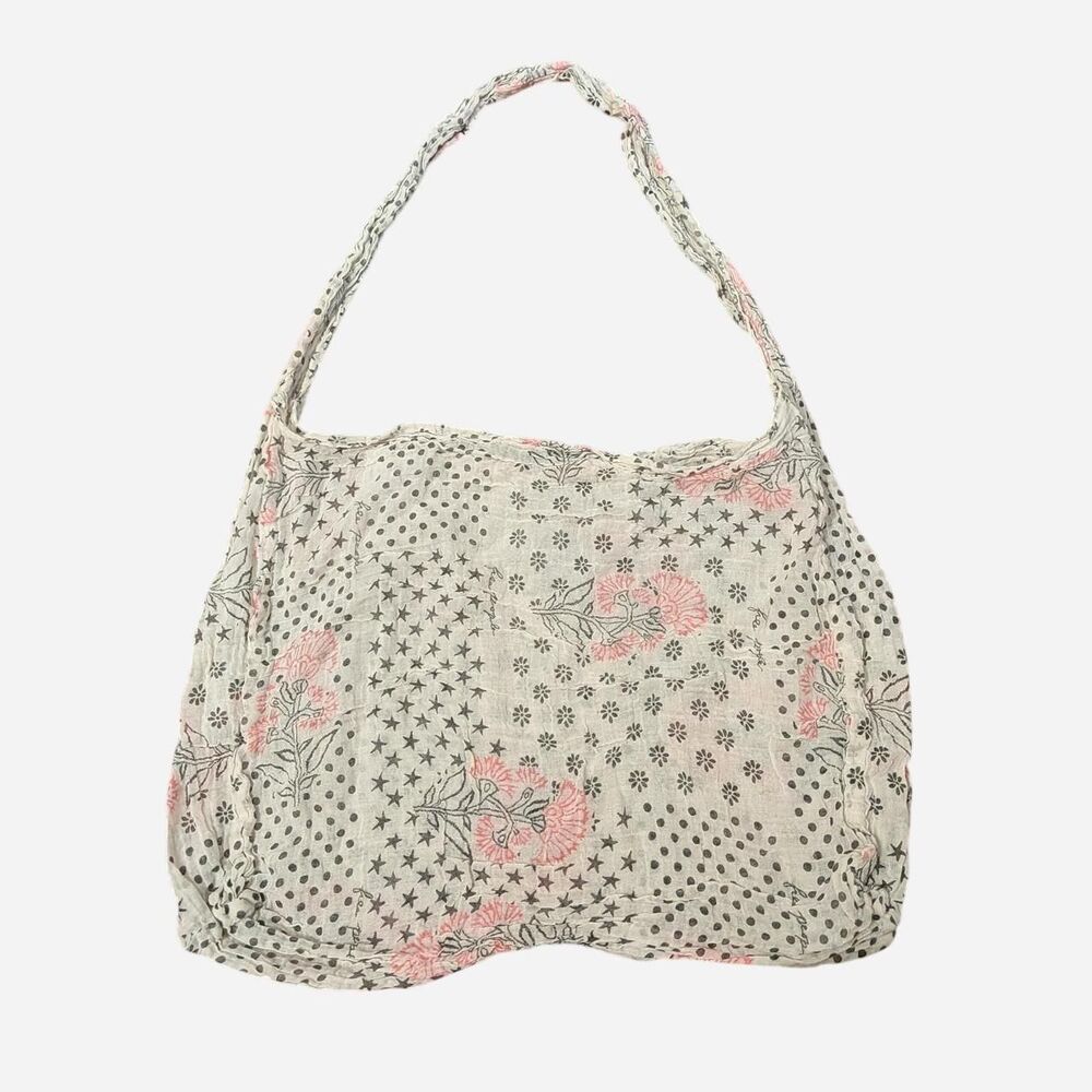 Free People Pink Gray Patchwork Muslin Tote Bag Bohemian Beach Market Sling